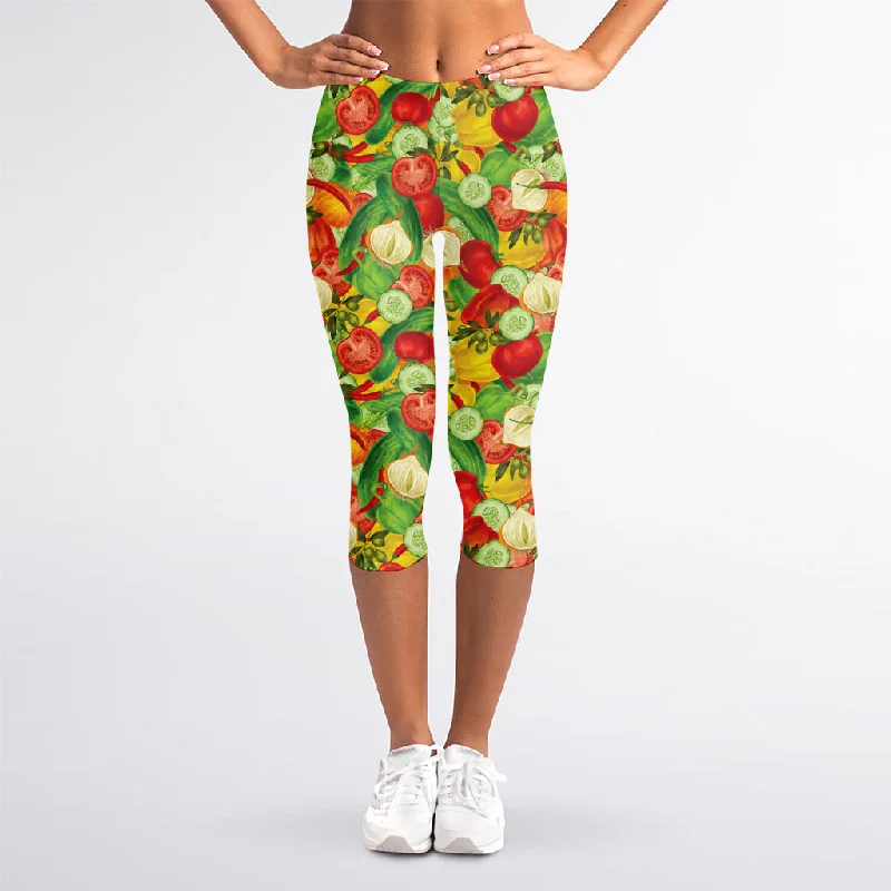 Vegan Pattern Print Women's Capri Leggings Comfortable Cold Weather Leggings