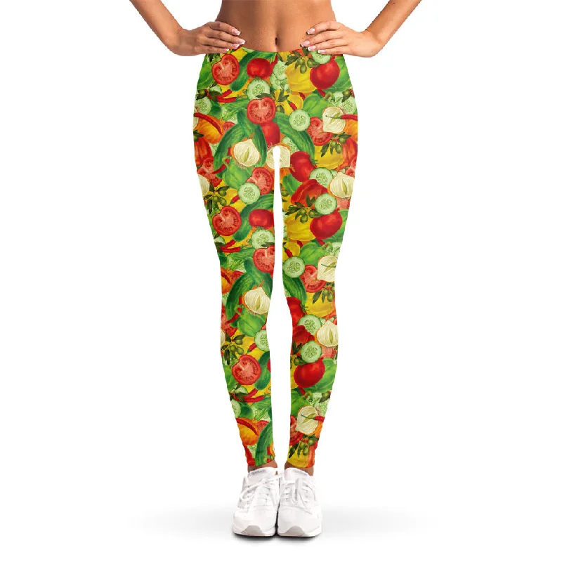 Vegan Pattern Print Women's Leggings Trendy Colorblock Print Leggings