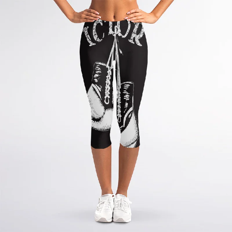 Victory King Of Boxing Print Women's Capri Leggings Comfortable Power Mesh Leggings