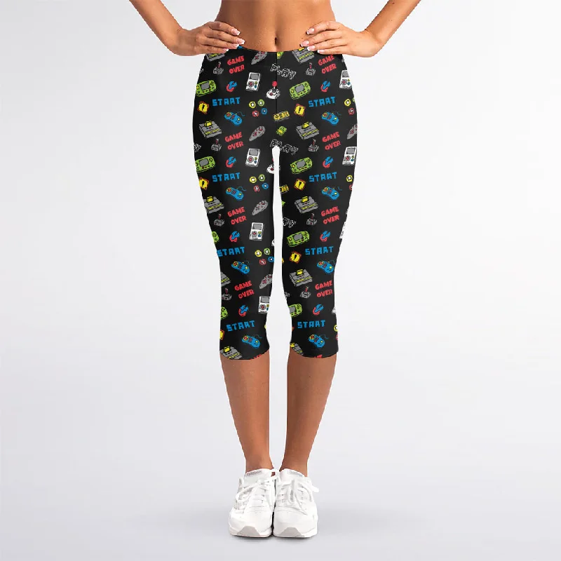 Video Game Gadgets Pattern Print Women's Capri Leggings Stylish Stretch Pants Leggings