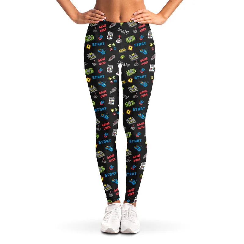 Video Game Gadgets Pattern Print Women's Leggings Cozy Textured Workout Leggings