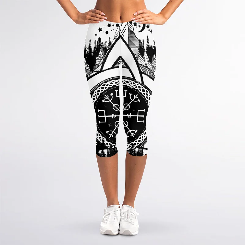 Viking Celtic Trinity Knot Print Women's Capri Leggings Trendy Foil Finish Leggings