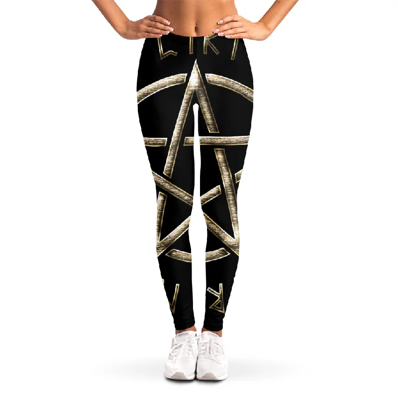 Viking Nordic Runes Pentagram Print Women's Leggings Trendy Minimalist Leggings