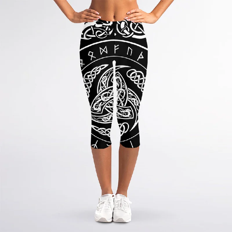 Viking Triple Horn Of Odin Print Women's Capri Leggings Stylish Winter-Ready Leggings