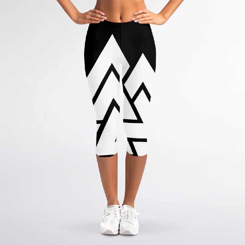 Viking Valknut Symbol Print Women's Capri Leggings Comfortable Yoga Tights Leggings