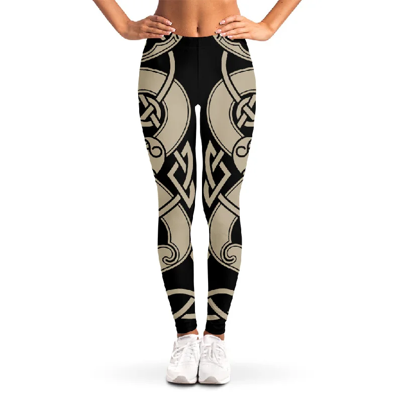 Viking Wolves Symbol Print Women's Leggings Trendy Seamless Sports Leggings