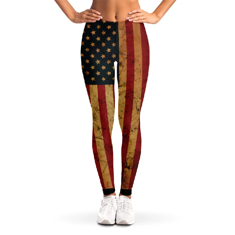 Vintage American Flag Print Women's Leggings Cozy Fashion Leggings