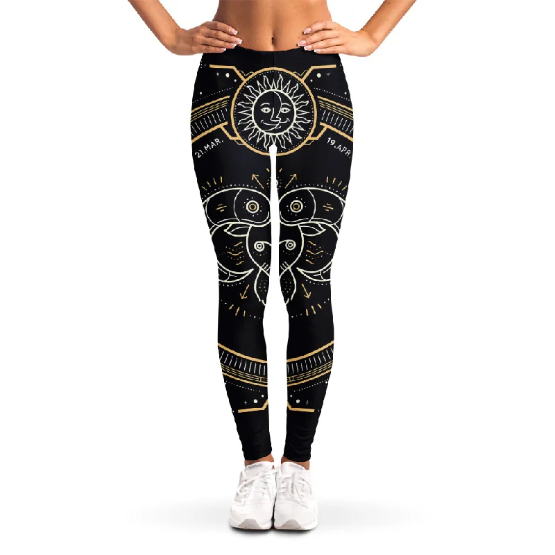 Vintage Aries Zodiac Sign Print Women's Leggings Trendy Sweat-Wicking Workout Leggings