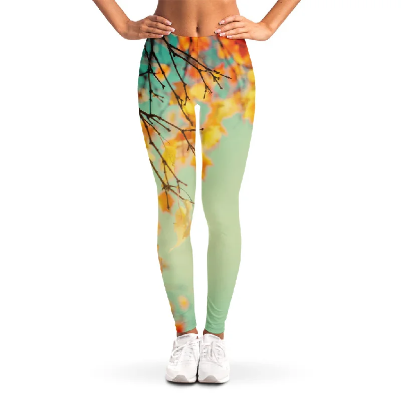 Vintage Autumn Print Women's Leggings Fashionable Solid Color Tights