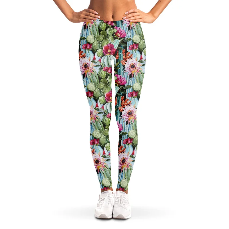 Vintage Cactus And Flower Print Women's Leggings Comfortable Tummy Shaping Leggings