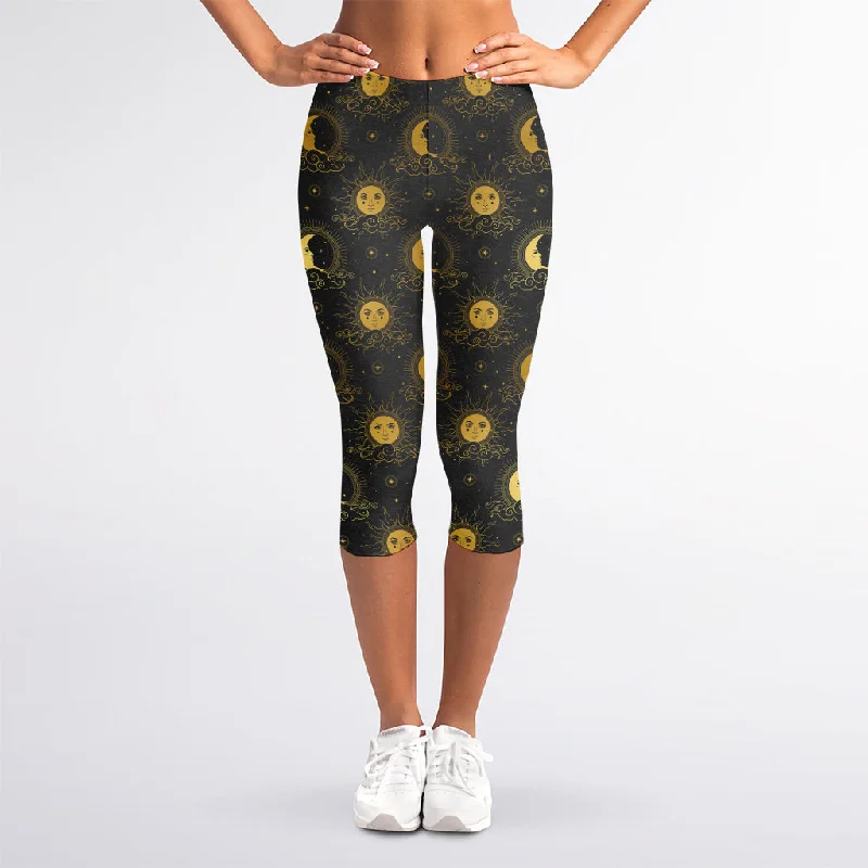 Vintage Celestial Pattern Print Women's Capri Leggings Stylish Printed Sport Leggings