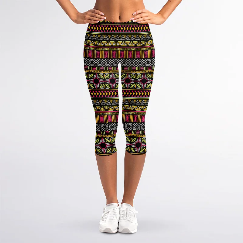 Vintage Ethnic Pattern Print Women's Capri Leggings Comfortable Zip-Up Leggings