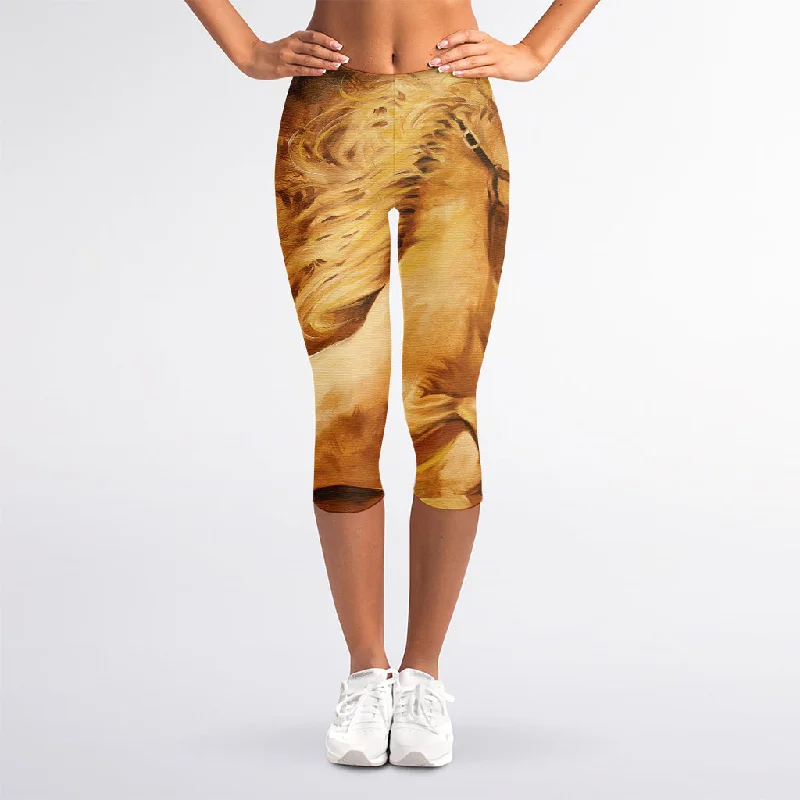 Vintage Horse Painting Print Women's Capri Leggings Comfortable Yoga Tights Leggings