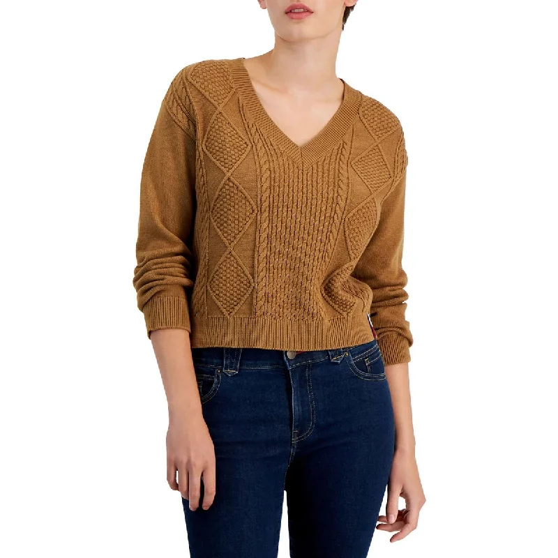 Womens Cable Knit V-neck Pullover Sweater Anti-Pilling Anti-Shrink Durable