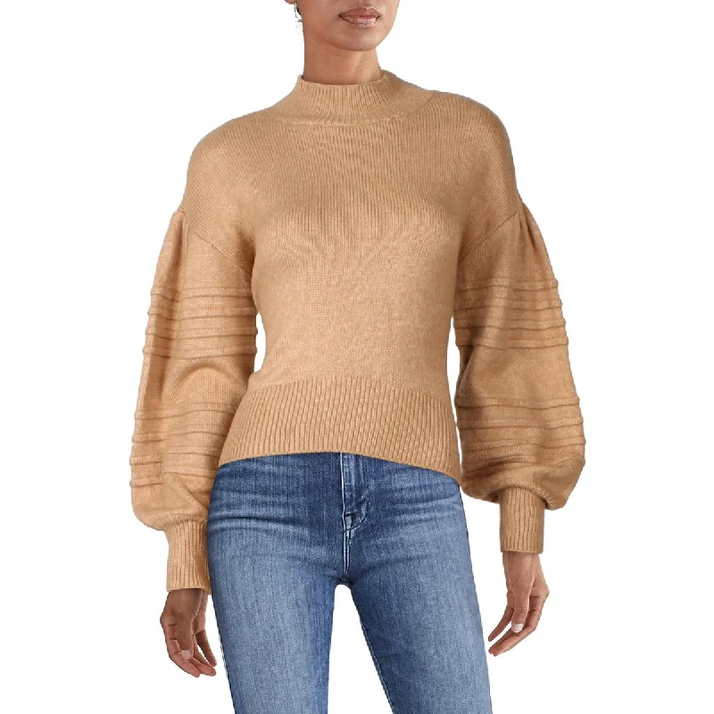 Womens Cropped Knit Mock Turtleneck Sweater Elegant Classic Vintage