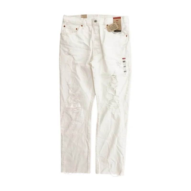 501 White Solid High Rise Straight Leg Jeans Comfortable Zip-Up Skinny Jeans