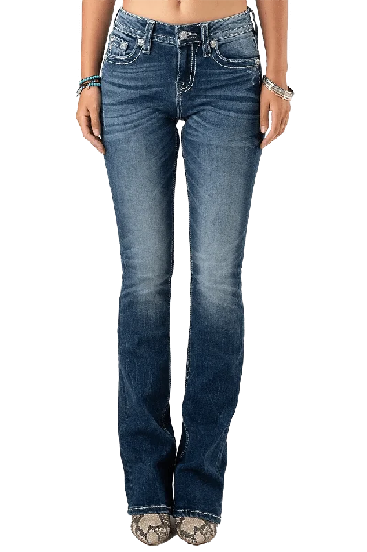 Miss Me Women's A Ray Of M Bootcut Jeans Trendy Layered Pocket Jeans