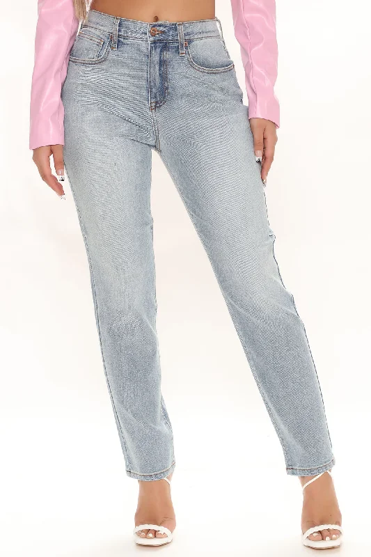 Classic Tapered Mom Jeans - Medium Blue Wash Elegant Tapered Leg Denim