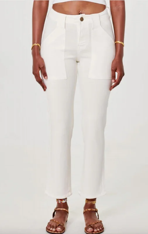 Dana High Rise Slim Jeans In Ivory Fashionable Cropped Denim Jeans