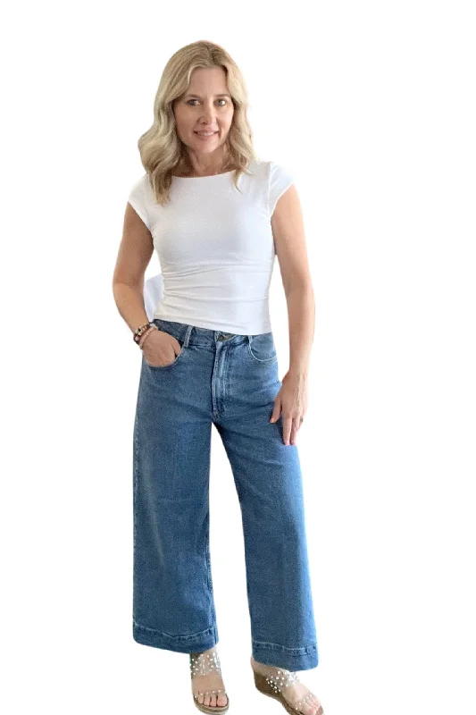 Dear John Denim Audrey Cropped Wide Leg Jeans Fashionable Frayed Hem Denim