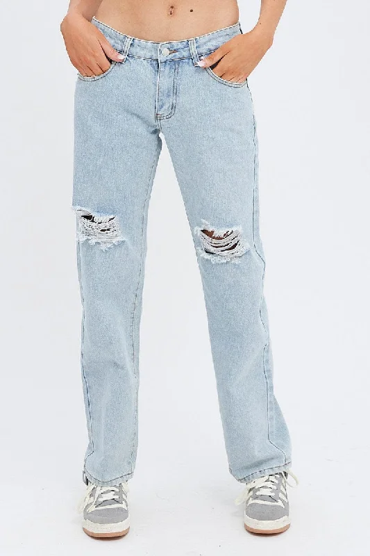 Denim Straight Jeans Low Rise Elegant Dark-Wash Bootcut Jeans