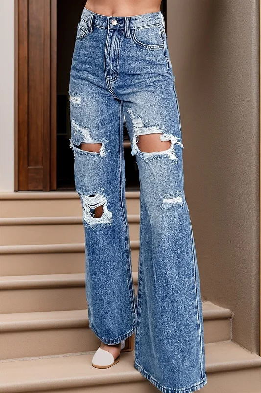 Distressed High Waist Bootcut Jeans Elegant Dark-Wash Bootcut Jeans