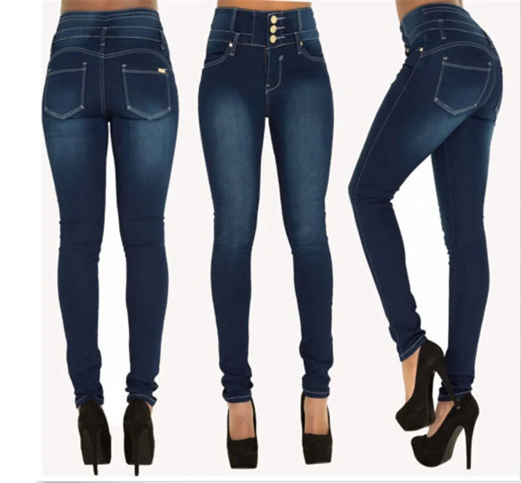 Fashion Elastic High Waist Jeans Women Pencil Casual Wide-Legged Denim Jeans