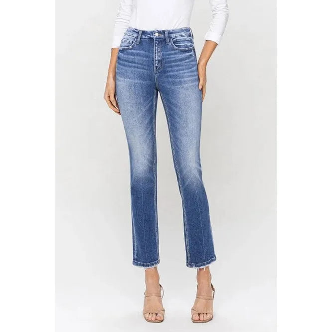 Flying Monkey High Rise Slim Straight Poised Jeans Trendy Pleated Waist Jeans