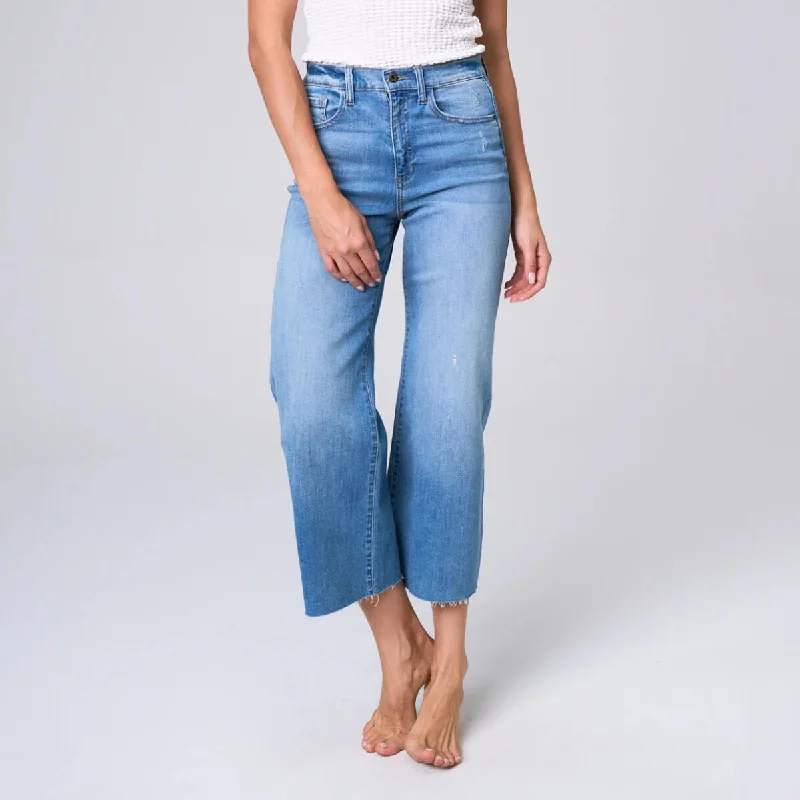 High Rise Wide Leg Cropped Jeans Fashionable Raw Edge Jeans