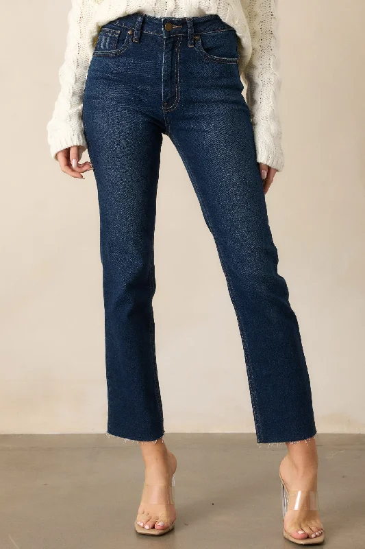 High Standards Dark Wash Cropped Straight Leg Jeans Comfortable Straight-Legged Denim