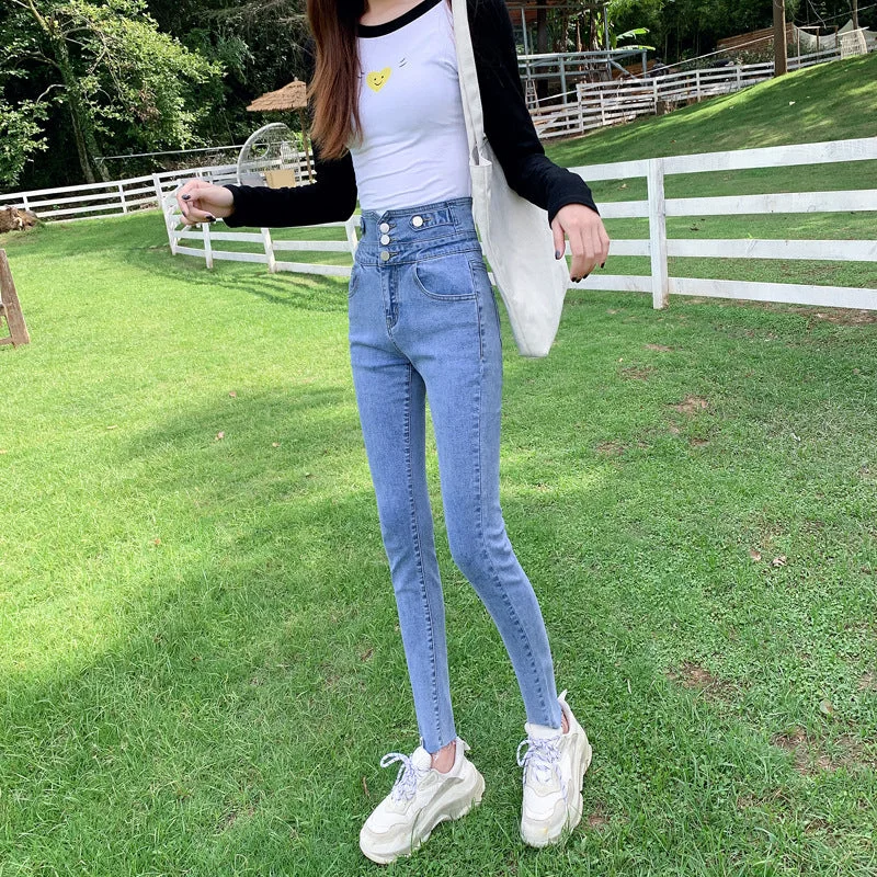 High Waisted Jeans Women Autumn Style Trendy Colored Denim Jeans