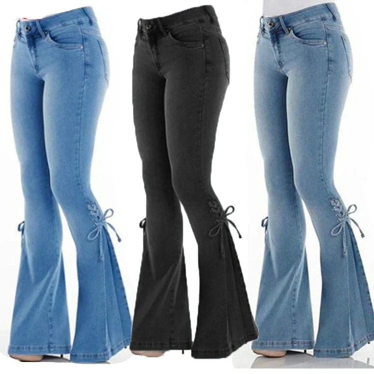 Ladies jeans mid-waisted denim trousers stretch jeans Fashionable Slim Fit Jeans