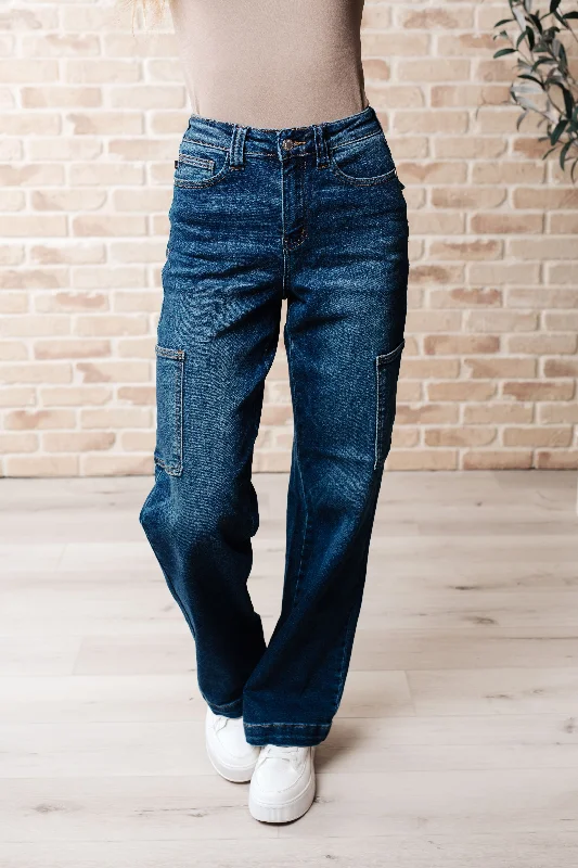 Judy Blue Leila High Rise Cargo Straight Jeans Trendy Pleated Waist Jeans