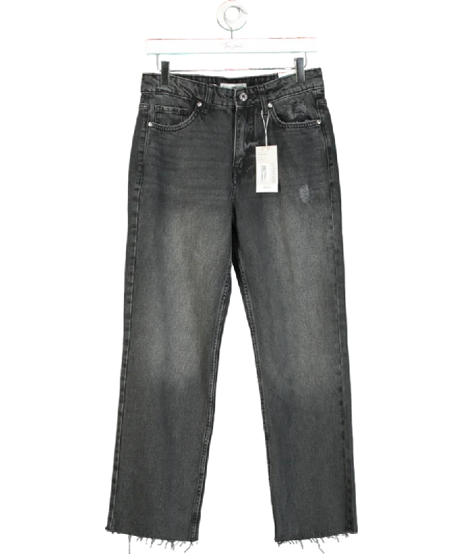 MANGO Black Blanca Straight-fit Cropped Jeans UK 10 Stylish High-Waisted Denim