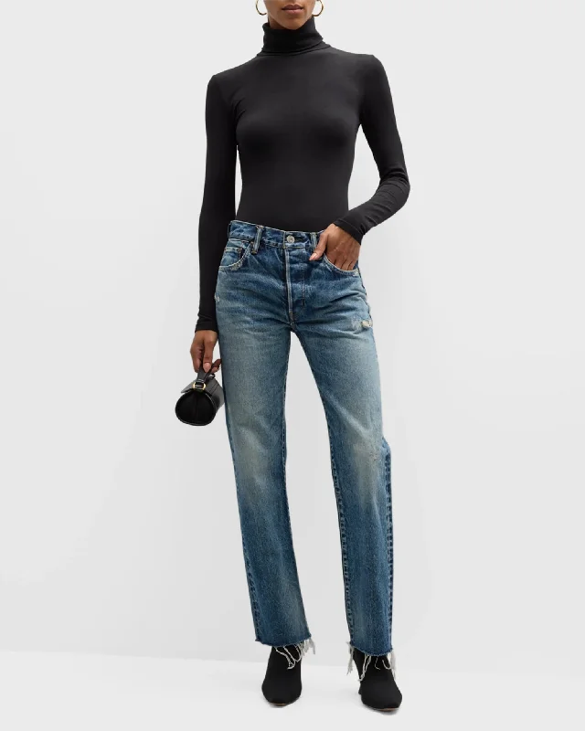 Moussy Mv Sundown Straight Jeans in Blue Chic Ripped Jeans