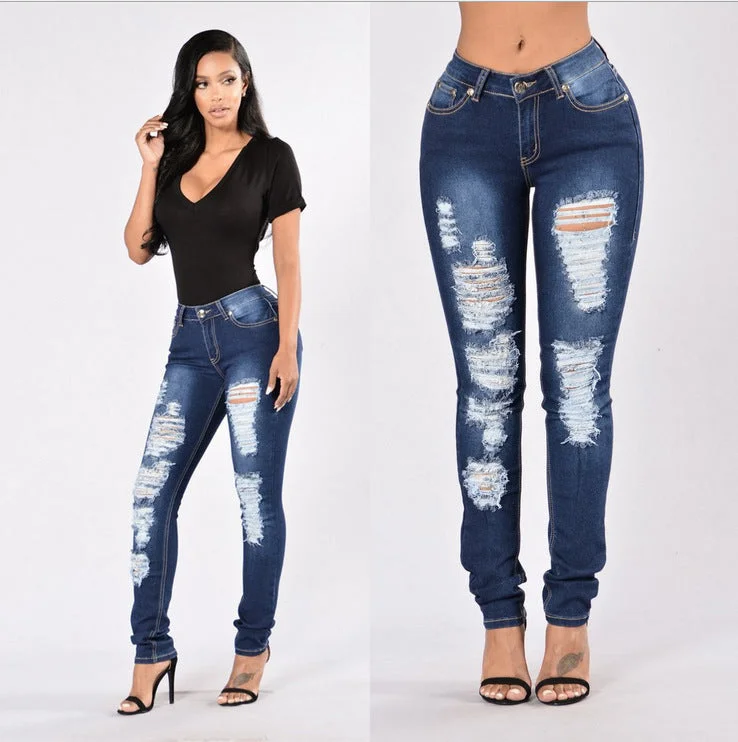 New style denim trousers with ripped jeans Classic Button Fly Jeans