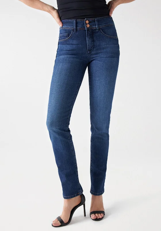 Salsa Secret Push In Slim Leg Jeans, Dark Blue Wash Stylish High-Waist Jeans