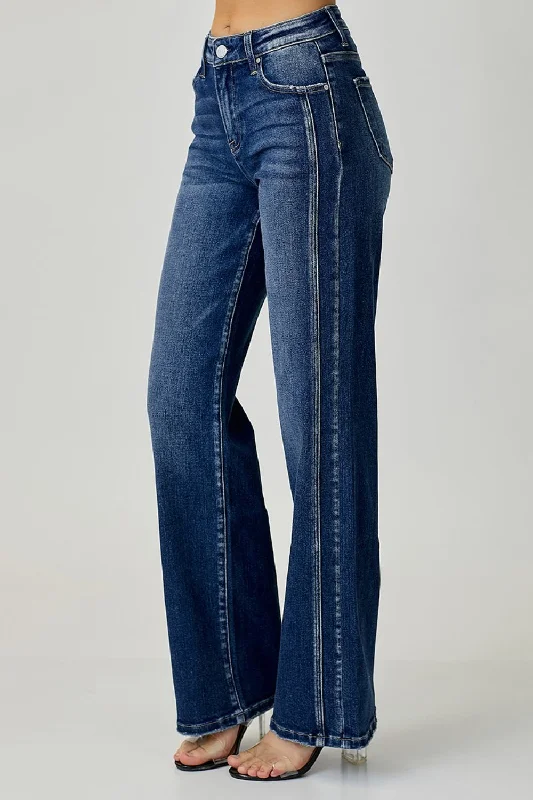 RISEN Mid Rise Straight Jeans Elegant High-Waisted Flared Jeans