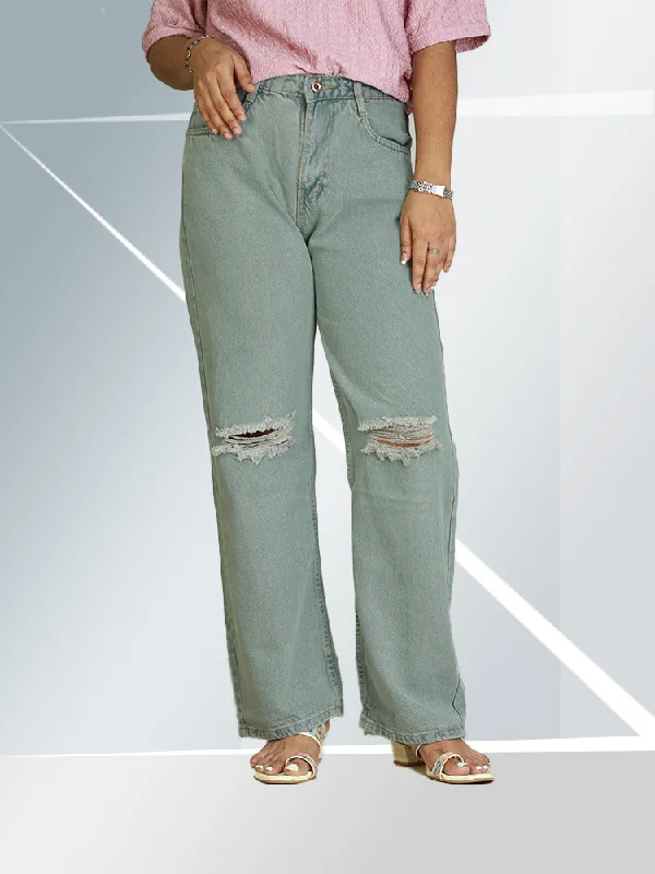 Trendy Ripped Baggy Denim Jeans – ₹623 Fashionable Cropped Denim Jeans