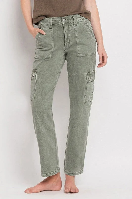 VERVET by Flying Monkey High Rise Cargo Straight Jeans Comfortable Low-Rise Jeans