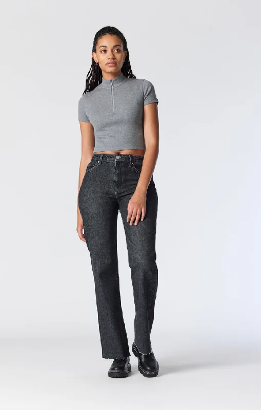 VICTORIA WIDE LEG JEANS IN BLACK BRUSHED RECYCLE BLUE Stylish High-Waist Skinny Denim