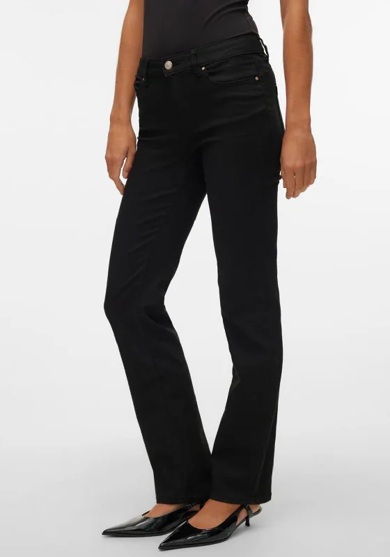 Vero Moda Flash Straight Leg Jeans, Black Stylish High-Waist Skinny Denim