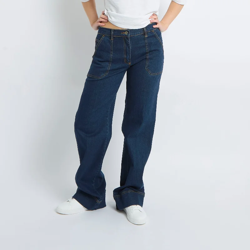 Wide Leg Mid Waist Jeans - UK 10 Casual Skinny Fit Jeans