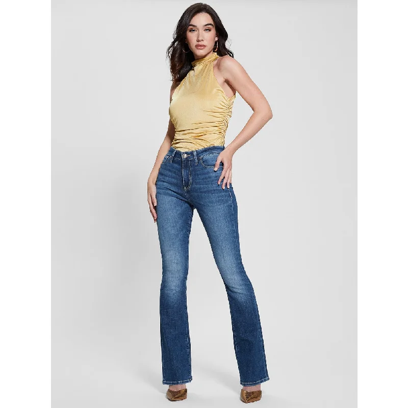 Mid Blue Sexy Flare Jeans Comfortable Zip-Up Skinny Jeans