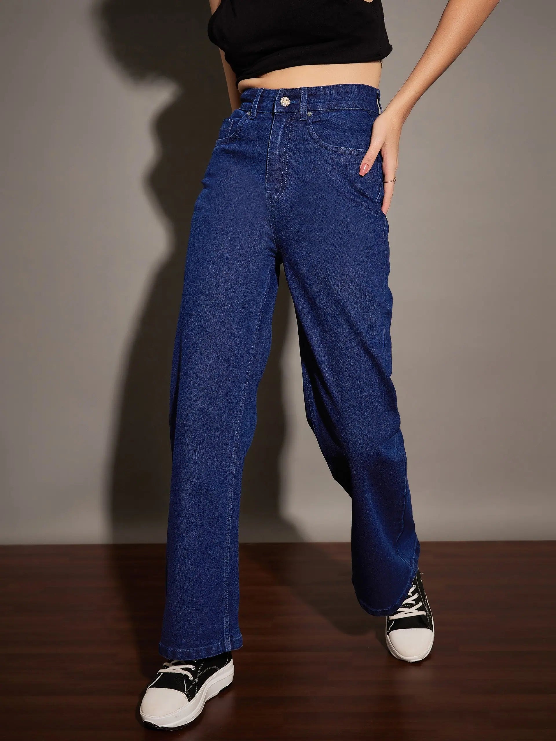 Women Blue Straight Fit Jeans Elegant Bootcut Fit Jeans