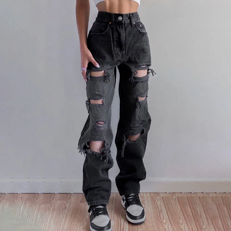 Women High Waist Loose Jeans Trendy Classic Fit Jeans